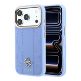 Guess Guess iPhone 18 Pro Hoesje harde behuizing - MagSafe - PU - streeppatroon - HS - Peony 4G-logo Lichtblauw