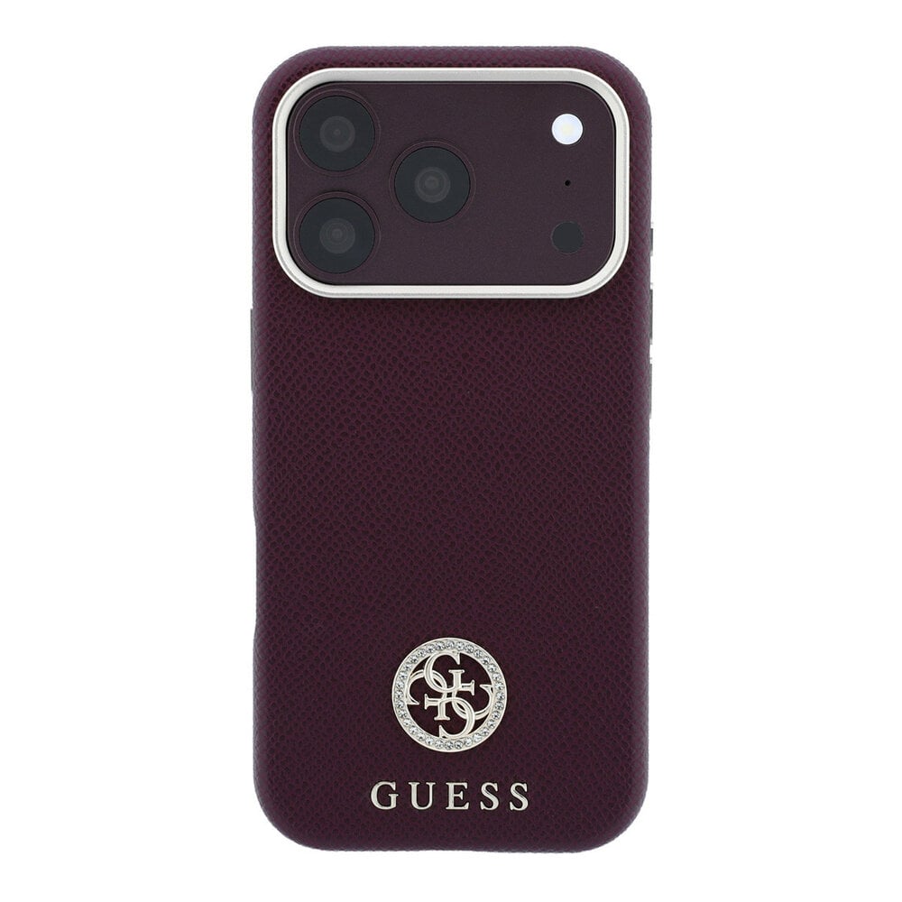 Guess Guess iPhone 18 Pro Max Hülle Hartschale - MagSafe - SW - genarbtes PU - rundes Strasslogo Bordeauxrot Guess Guess iPhone 18 Pro Max Hülle Hartschale - MagSafe - SW - genarbtes PU - rundes Strasslogo Bordeauxrot