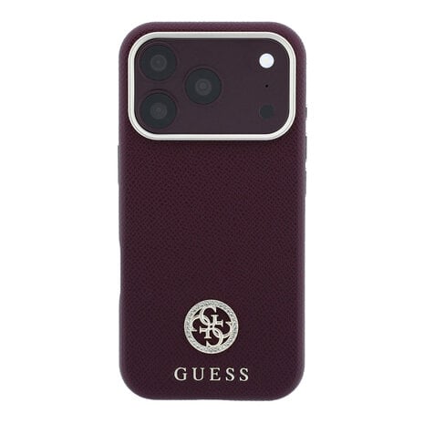 Guess Guess iPhone 18 Pro Max Case hard shell - MagSafe - SW - grained PU - round rhinestone logo Burgundy