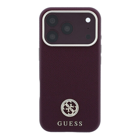 Guess Guess iPhone 18 Pro Max Hülle Hartschale - MagSafe - SW - genarbtes PU - rundes Strasslogo Bordeauxrot Guess Guess iPhone 18 Pro Max Hülle Hartschale - MagSafe - SW - genarbtes PU - rundes Strasslogo Bordeauxrot