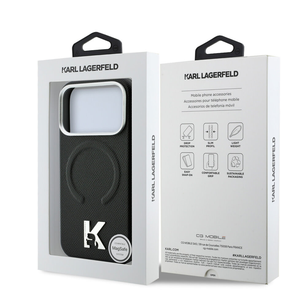 Karl Lagerfeld Karl iPhone 18 Pro Hülle Hartschale - MagSafe - SW - genarbtes PU - geprägter Ring - Kameo-Logo Schwarz Karl Lagerfeld Karl iPhone 18 Pro Hülle Hartschale - MagSafe - SW - genarbtes PU - geprägter Ring - Kameo-Logo Schwarz