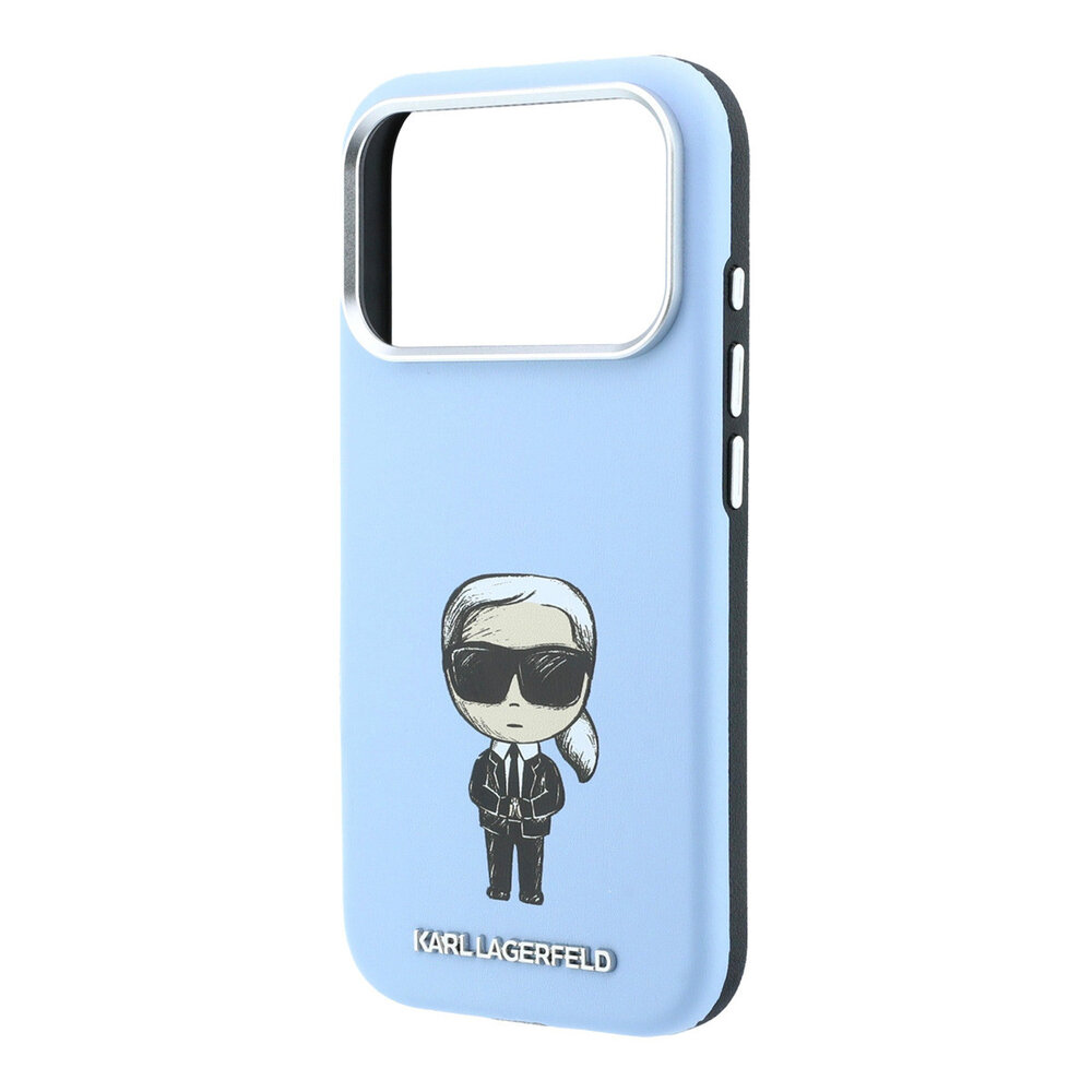 Karl Lagerfeld Karl iPhone 18 Pro Case hard shell - MagSafe - SW - smooth PU - Ikonik Sketch Light blue