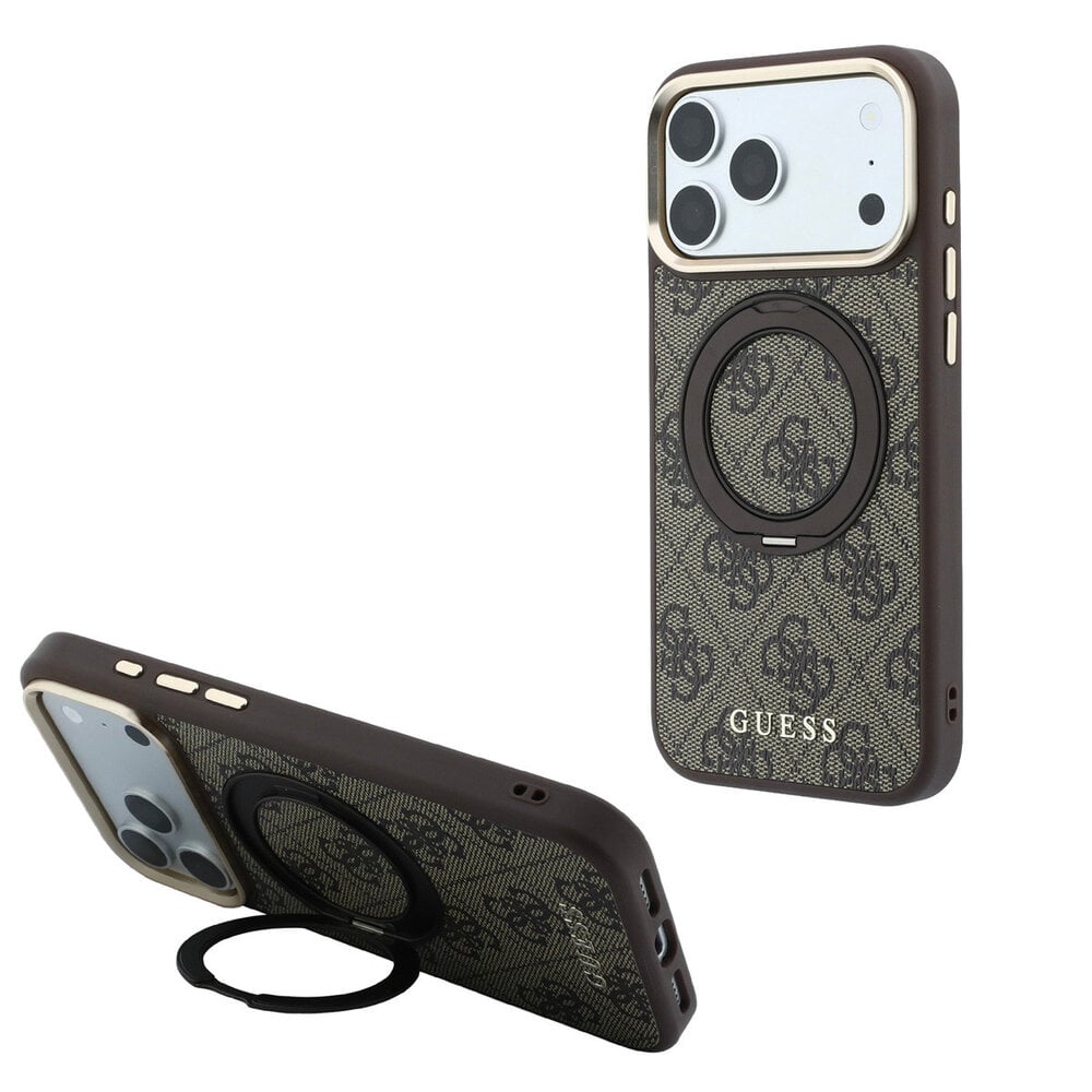 Guess Guess iPhone 18 Pro Max Hoesje harde behuizing - MagSafe - ringstandaard 360 - 4G - PU - klassiek logo Bruin Guess Guess iPhone 18 Pro Max Hoesje harde behuizing - MagSafe - ringstandaard 360 - 4G - PU - klassiek logo Bruin