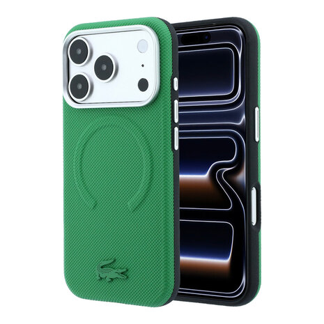 Lacoste Lacoste iPhone 18 Pro Hülle Hartschale - MagSafe - PVC - Petit Pique - Prägung Grün (Estragon)