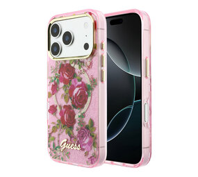 Guess Guess iPhone 18 Pro Max Hoesje harde behuizing - MagSafe - IML - glitter - Blossom Roses Roze