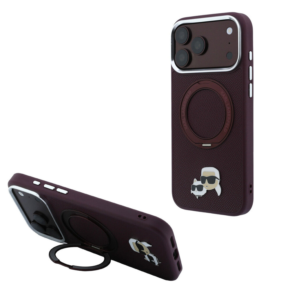 Karl Lagerfeld Karl iPhone 18 Pro Max Hoesje harde behuizing - MagSafe - PU - ringstandaard 360 - KC Heads-pin Bordeauxrood Karl Lagerfeld Karl iPhone 18 Pro Max Hoesje harde behuizing - MagSafe - PU - ringstandaard 360 - KC Heads-pin Bordeauxrood