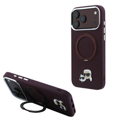 Karl Lagerfeld iPhone 18 Pro Max/iPhone 17 Pro Max Hartschalenhülle MagSafe PU 360° Ringständer KC Heads-Anstecker - Bordeaux