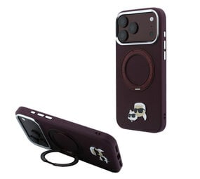Karl Lagerfeld Karl iPhone 18 Pro Max Hoesje harde behuizing - MagSafe - PU - ringstandaard 360 - KC Heads-pin Bordeauxrood