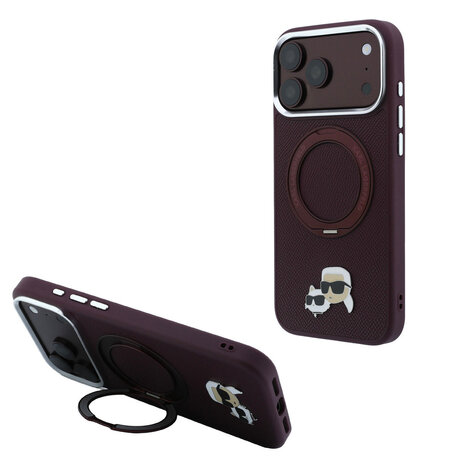 Karl Lagerfeld Karl iPhone 18 Pro Max Hoesje harde behuizing - MagSafe - PU - ringstandaard 360 - KC Heads-pin Bordeauxrood Karl Lagerfeld Karl iPhone 18 Pro Max Hoesje harde behuizing - MagSafe - PU - ringstandaard 360 - KC Heads-pin Bordeauxrood