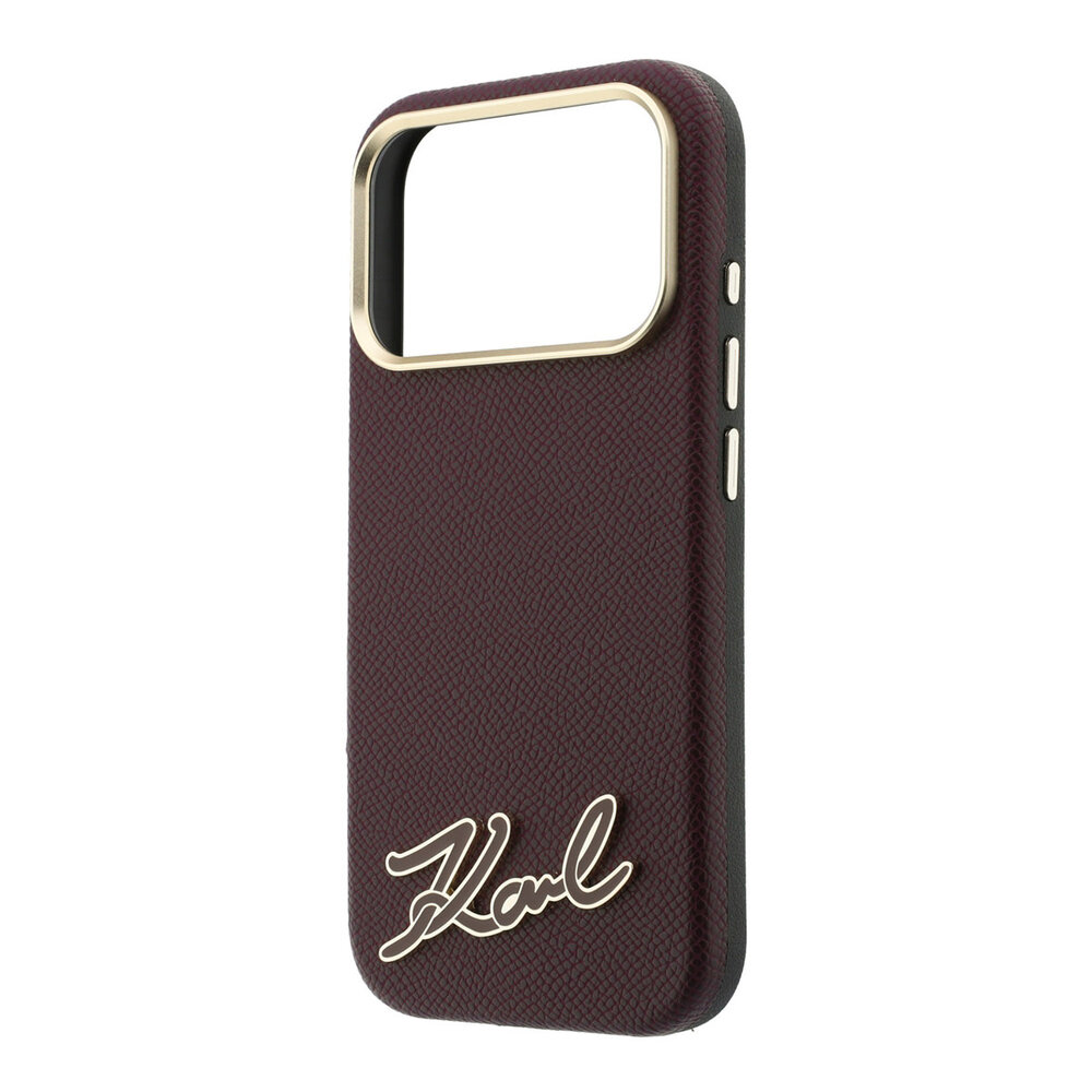Karl Lagerfeld Karl iPhone 18 Pro Max Coque structure rigide - MagSafe - SW - PU grainé - logo signature en résine Bordeaux