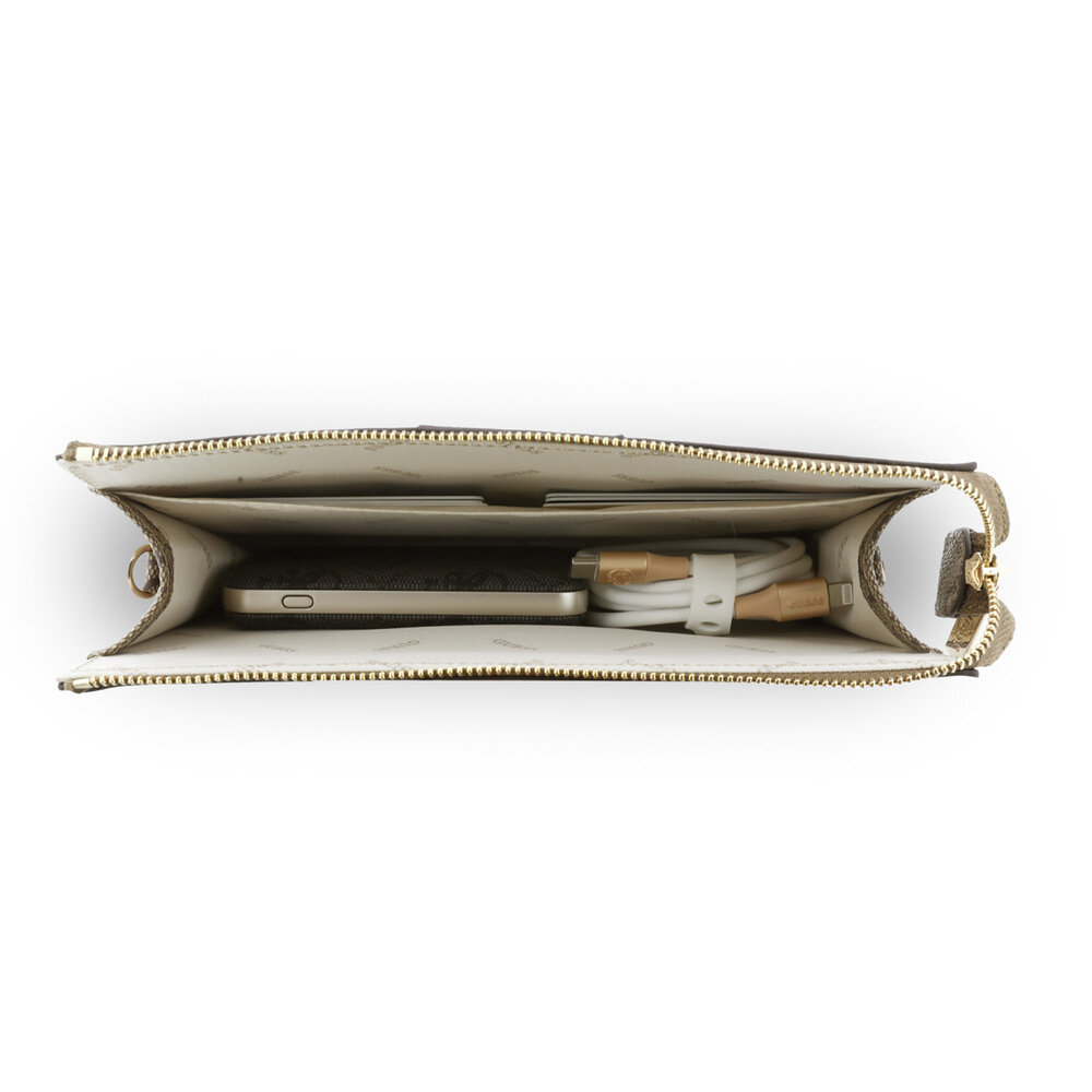 Guess Guess Phone pouch 4G - PU - round 4G logo - classic logo - stripe pattern Brown