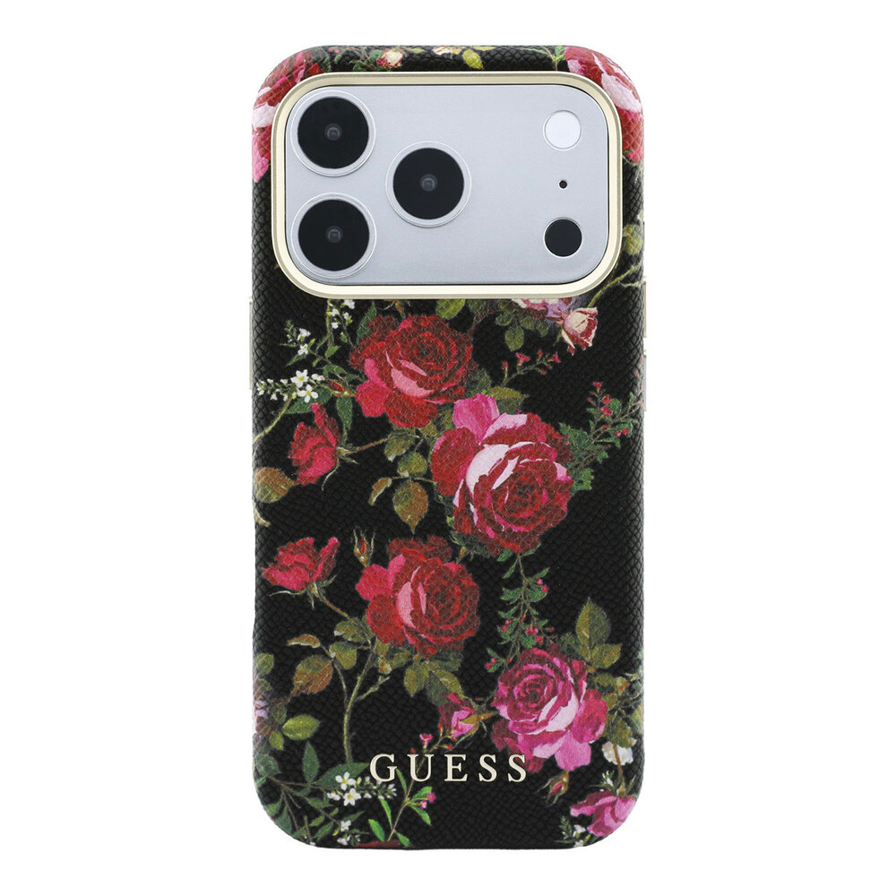 Guess Guess iPhone 18 Pro Max Hoesje harde behuizing - MagSafe - SW - PU - Blossom Roses-print Zwart Guess Guess iPhone 18 Pro Max Hoesje harde behuizing - MagSafe - SW - PU - Blossom Roses-print Zwart