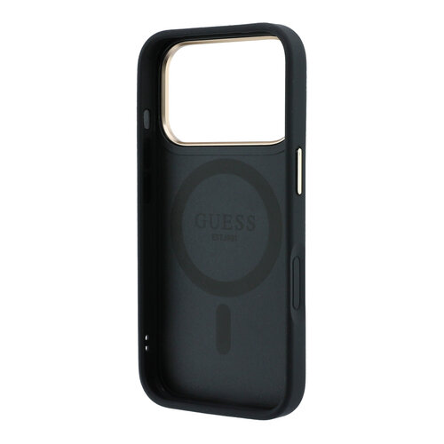 Guess Guess iPhone 18 Pro/iPhone 17 Pro Hartschalenhülle MagSafe Genarbtes PU 360° Ringständer Klassisches Logo - Schwarz