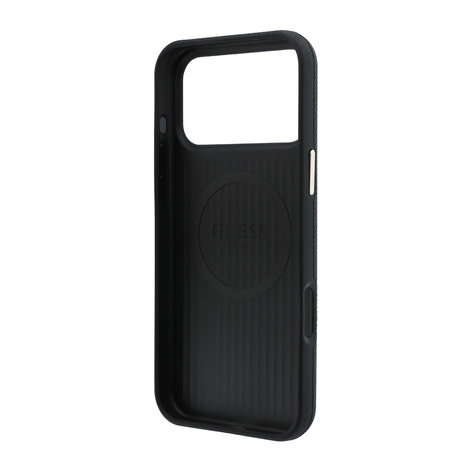 Guess Guess iPhone 18 Pro Max Case hard shell - MagSafe - SW - grained PU - round rhinestone logo Black Guess Guess iPhone 18 Pro Max Case hard shell - MagSafe - SW - grained PU - round rhinestone logo Black