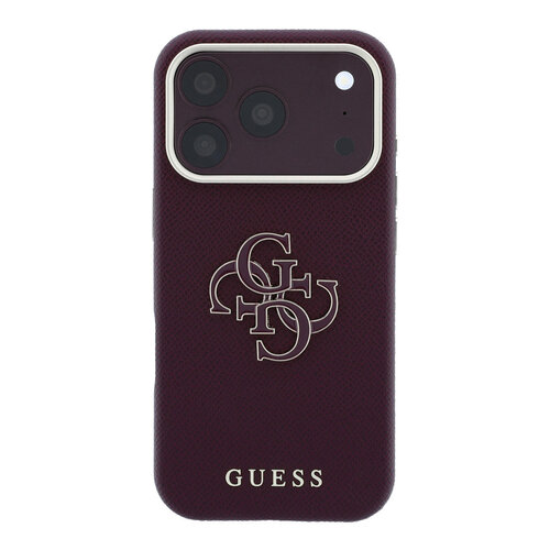Guess Guess iPhone 18 Pro Max/iPhone 17 Pro Max Hartschalenhülle SW Genarbtes PU Großes Kunstharzlogo - Bordeaux