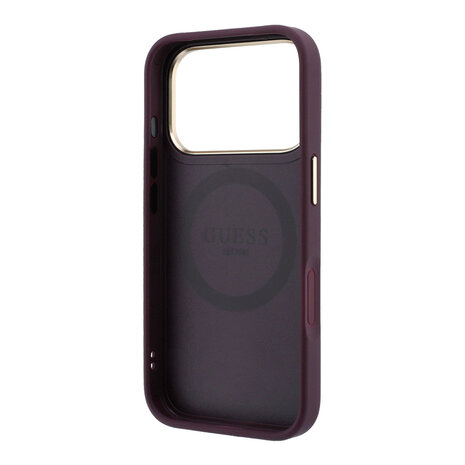 Guess Guess iPhone 18 Pro Max Coque structure rigide - MagSafe - PU - motif à rayures - HS - logo Peony 4G Bordeaux Guess Guess iPhone 18 Pro Max Coque structure rigide - MagSafe - PU - motif à rayures - HS - logo Peony 4G Bordeaux