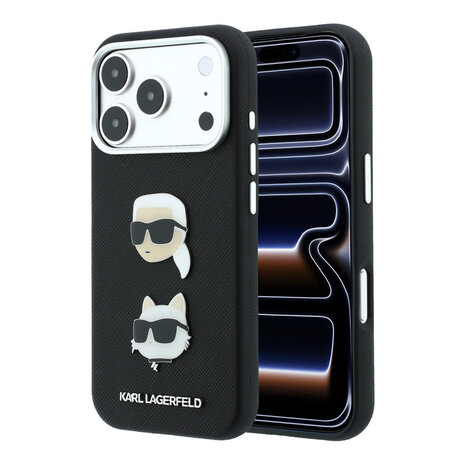 Karl Lagerfeld Karl iPhone 18 Pro Hülle Hartschale - SW - PU - Saffiano - K&C Heads-Anstecker - Logo Schwarz Karl Lagerfeld Karl iPhone 18 Pro Hülle Hartschale - SW - PU - Saffiano - K&C Heads-Anstecker - Logo Schwarz