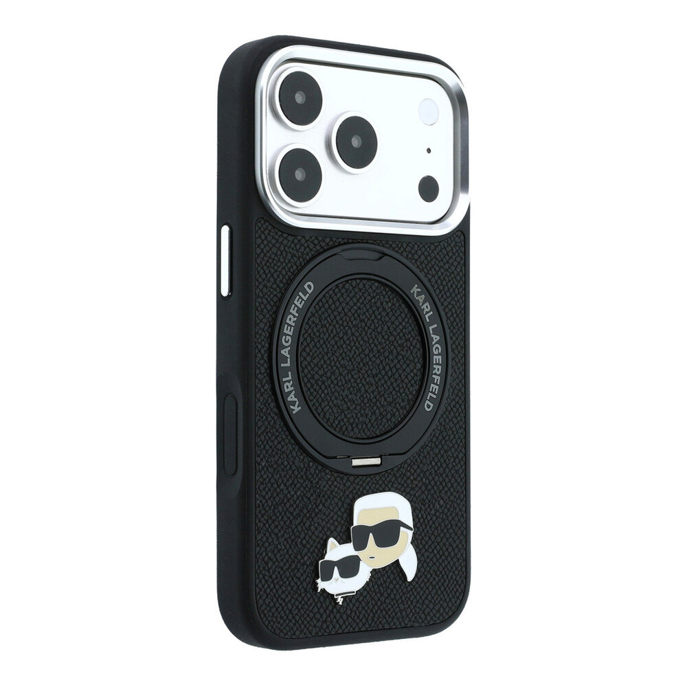 Karl Lagerfeld Karl iPhone 18 Pro Max Hülle Hartschale - MagSafe - PU - 360-Grad-Ringständer - KC Heads-Anstecker Schwarz Karl Lagerfeld Karl iPhone 18 Pro Max Hülle Hartschale - MagSafe - PU - 360-Grad-Ringständer - KC Heads-Anstecker Schwarz