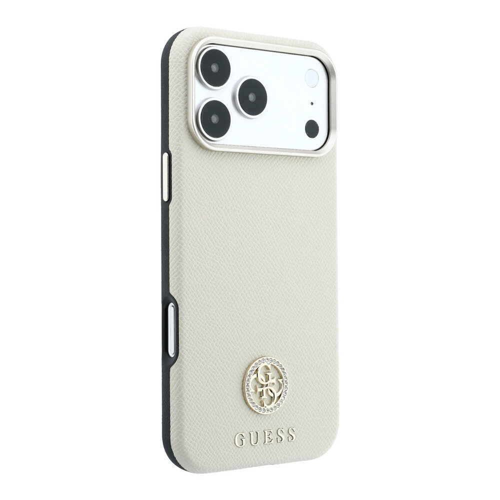 Guess Guess iPhone 18 Pro Case hard shell - MagSafe - SW - grained PU - round rhinestone logo Beige