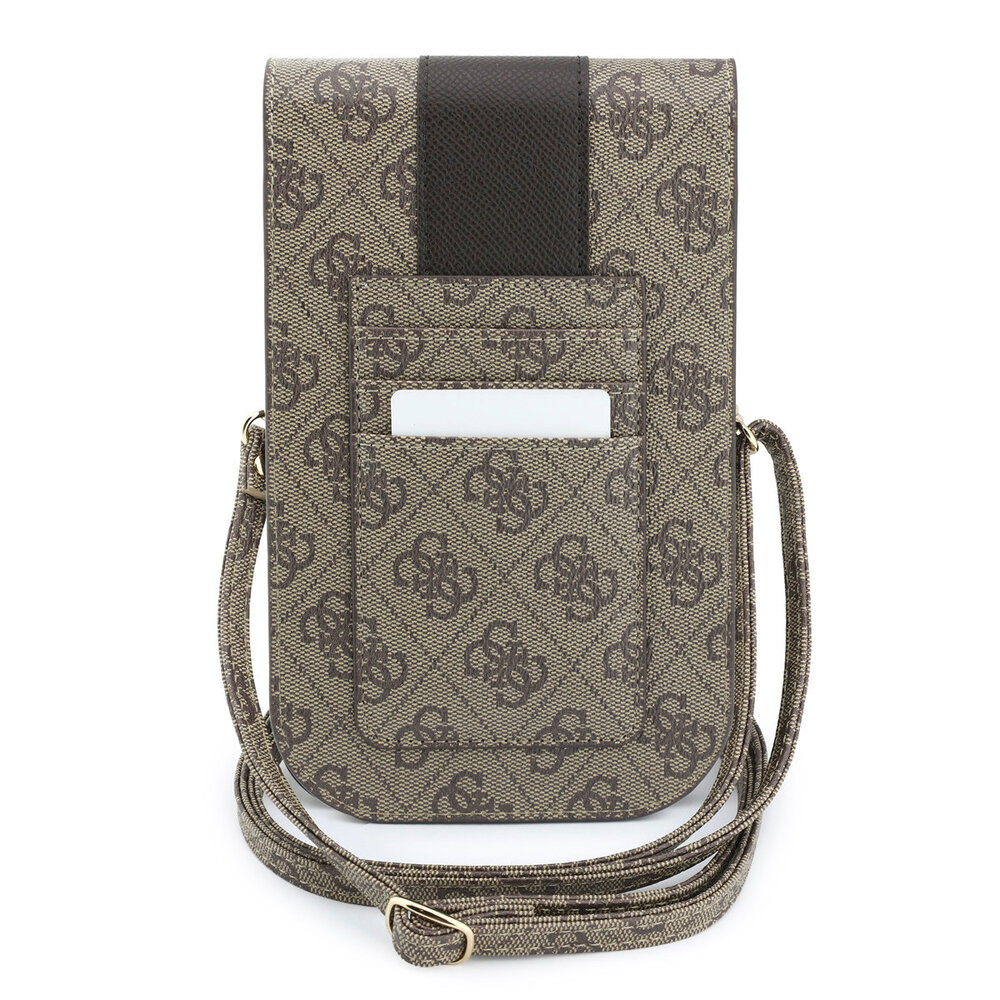 Guess Guess Phone pouch 4G - PU - round 4G logo - classic logo - stripe pattern - carrying strap Brown Guess Guess Phone pouch 4G - PU - round 4G logo - classic logo - stripe pattern - carrying strap Brown