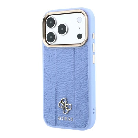 Guess Guess iPhone 18 Pro Hoesje harde behuizing - MagSafe - PU - streeppatroon - HS - Peony 4G-logo Lichtblauw Guess Guess iPhone 18 Pro Hoesje harde behuizing - MagSafe - PU - streeppatroon - HS - Peony 4G-logo Lichtblauw