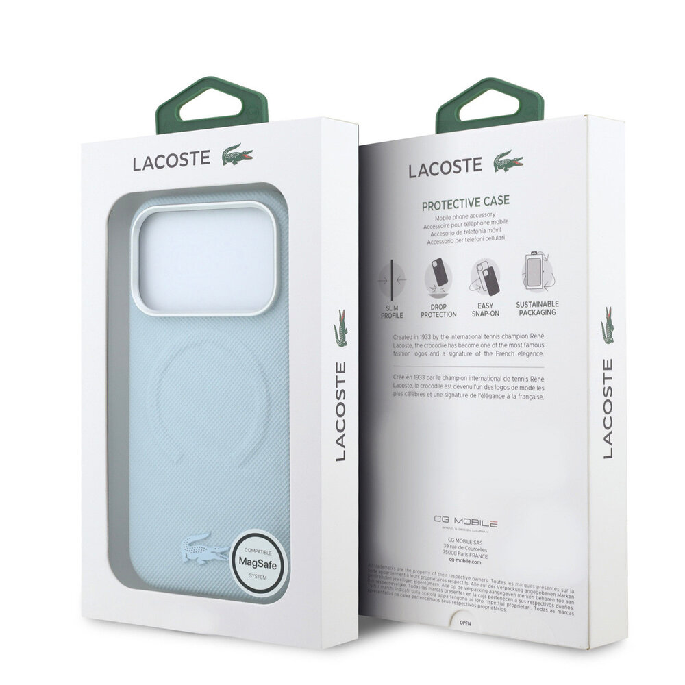 Lacoste Lacoste iPhone 18 Pro Max Hoesje harde behuizing - MagSafe - PVC - Petit Pique - reliëf Lichtblauw