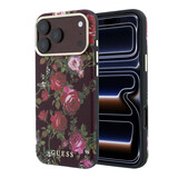 Guess Guess iPhone 18 Pro Hoesje harde behuizing - MagSafe - SW - PU - Blossom Roses-print Bordeauxrood
