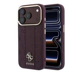 Guess Guess iPhone 18 Pro Max Hoesje harde behuizing - MagSafe - PU - streeppatroon - HS - Peony 4G-logo Bordeauxrood
