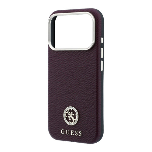 Guess Guess iPhone 18 Pro/iPhone 17 Pro Hartschalenhülle MagSafe SW Genarbtes PU Rundes Strasslogo - Bordeaux