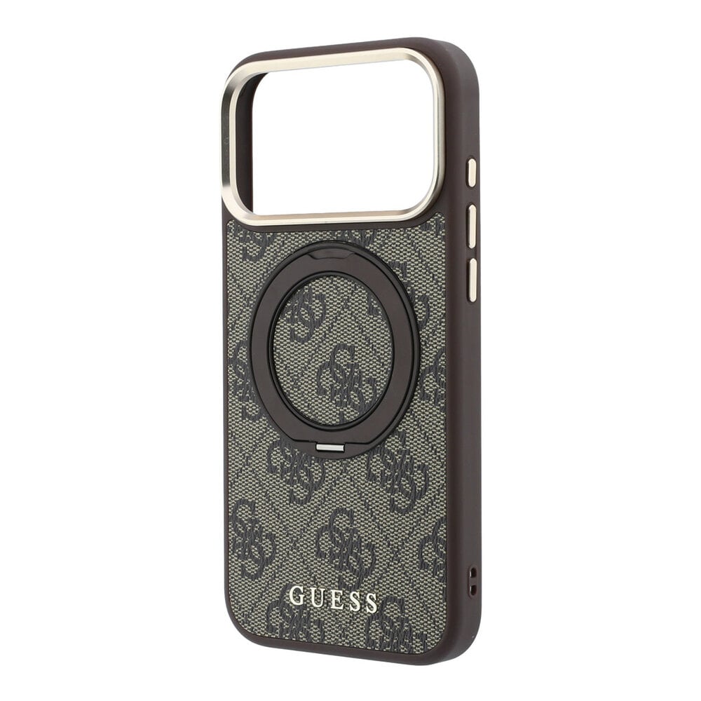 Guess Guess iPhone 18 Pro Max Hoesje harde behuizing - MagSafe - ringstandaard 360 - 4G - PU - klassiek logo Bruin Guess Guess iPhone 18 Pro Max Hoesje harde behuizing - MagSafe - ringstandaard 360 - 4G - PU - klassiek logo Bruin