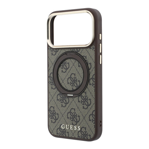 Guess Guess iPhone 18 Pro Max/iPhone 17 Pro Max Hartschalenhülle MagSafe PU 4G 360° Ringständer Klassisches Logo - Braun