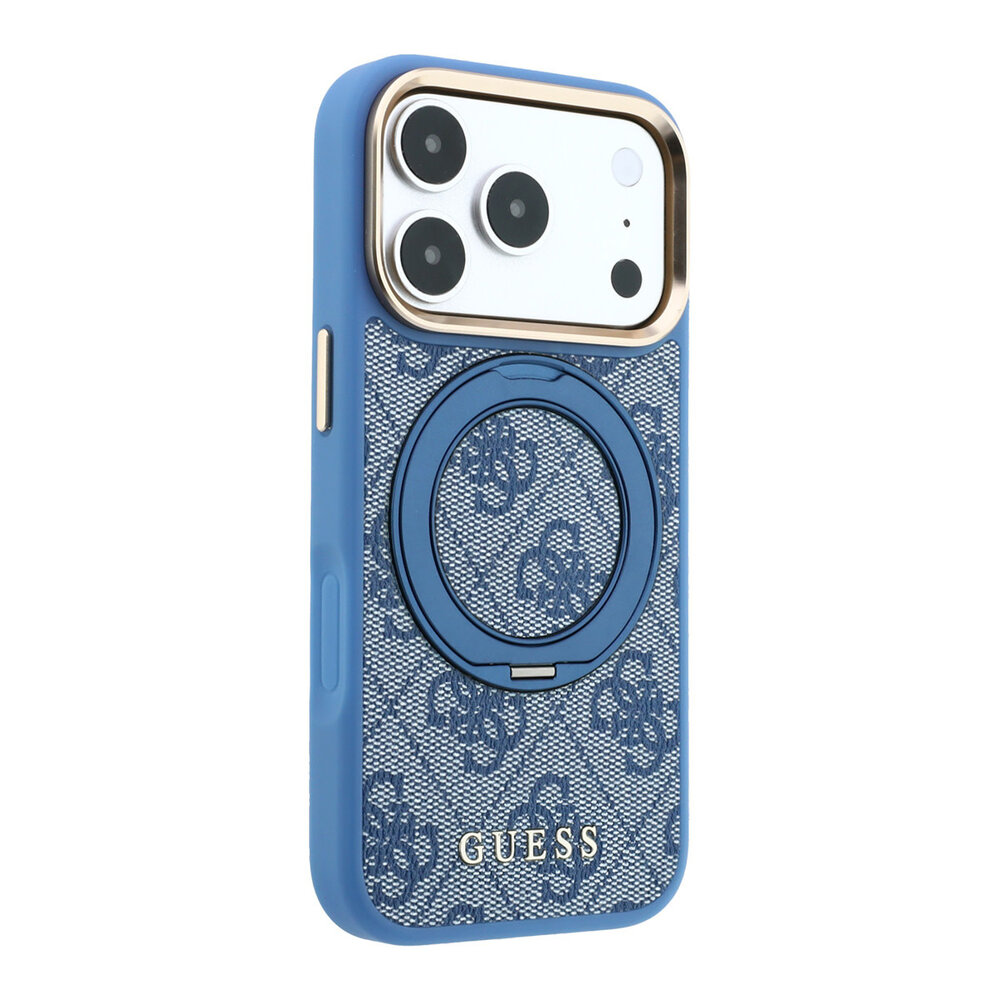 Guess Guess iPhone 18 Pro Coque structure rigide - MagSafe - anneau support à 360 degrés - 4G - PU - logo classique Bleu Guess Guess iPhone 18 Pro Coque structure rigide - MagSafe - anneau support à 360 degrés - 4G - PU - logo classique Bleu