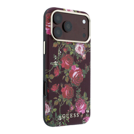 Guess Guess iPhone 18 Pro Max Hoesje harde behuizing - MagSafe - SW - PU - Blossom Roses-print Bordeauxrood Guess Guess iPhone 18 Pro Max Hoesje harde behuizing - MagSafe - SW - PU - Blossom Roses-print Bordeauxrood