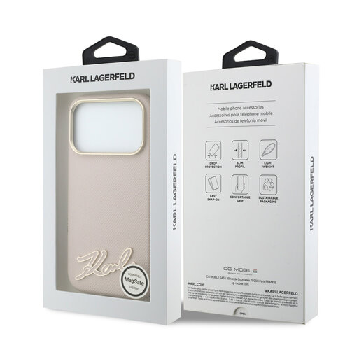 Karl Lagerfeld Karl Lagerfeld iPhone 18 Pro Max/iPhone 17 Pro Max Hardcasehoesje MagSafe SW Generfd PU Handtekeninglogo van hars - Roze