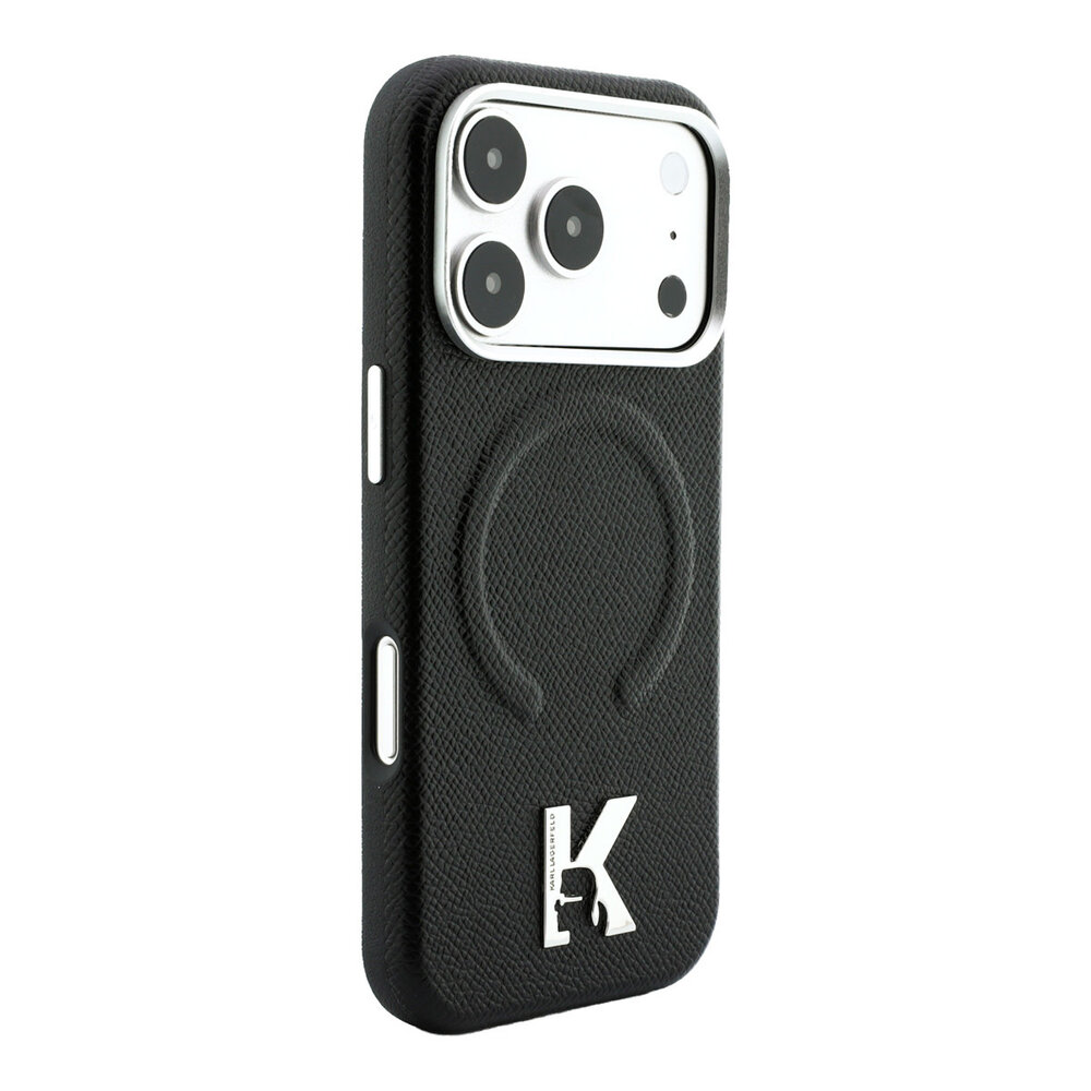 Karl Lagerfeld Karl iPhone 18 Pro Coque structure rigide - MagSafe - SW - PU grainé - anneau en relief - logo Kameo Noir Karl Lagerfeld Karl iPhone 18 Pro Coque structure rigide - MagSafe - SW - PU grainé - anneau en relief - logo Kameo Noir