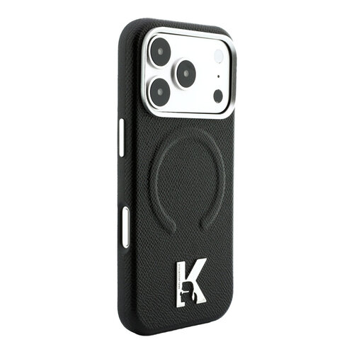 Karl Lagerfeld Karl Lagerfeld iPhone 18 Pro/iPhone 17 Pro Hartschalenhülle MagSafe SW Genarbtes PU Geprägter Ring Kameo-Logo - Schwarz