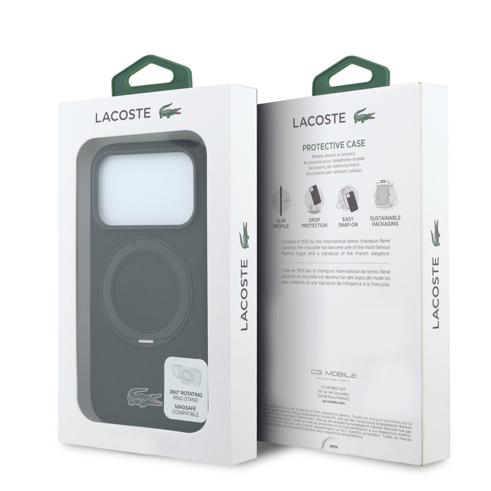 Lacoste Lacoste iPhone 18 Pro Max Hoesje harde behuizing - MagSafe - PVC - Petit Pique - ringstandaard Zwart