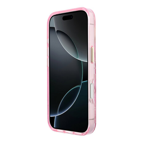 Guess Guess iPhone 18 Pro Coque structure rigide - MagSafe - IML - paillettes - Blossom Roses Rose