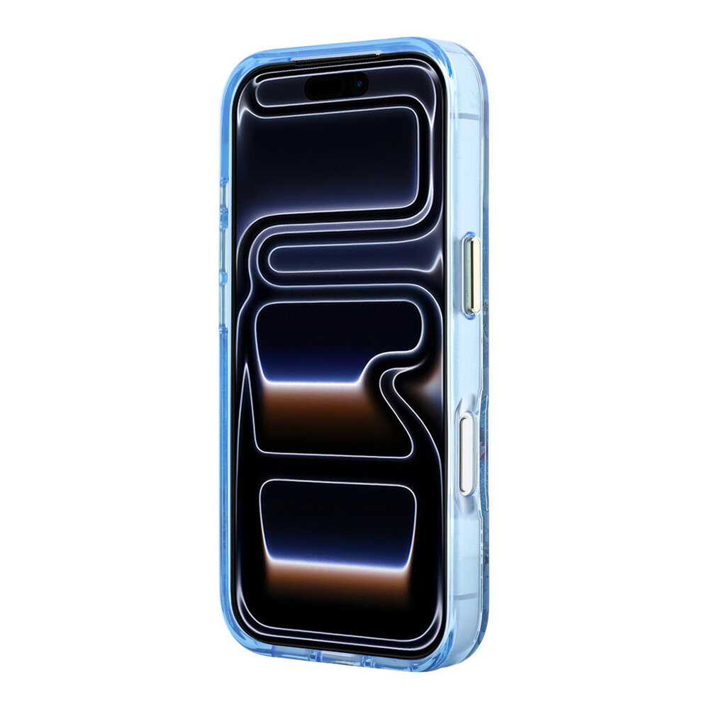 Guess Guess iPhone 18 Pro Hülle Hartschale - MagSafe - IML - Glitzer - Blossom Roses Hellblau