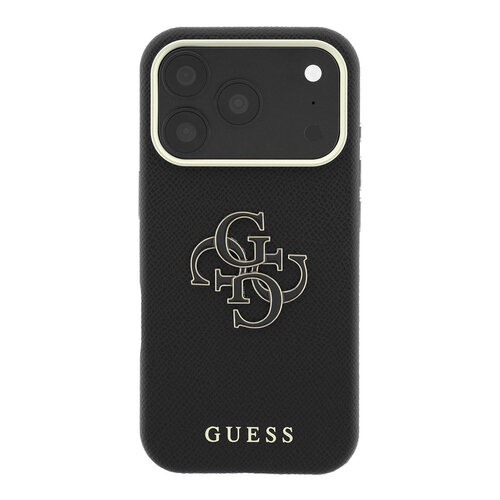 Guess Guess iPhone 18 Pro Max/iPhone 17 Pro Max Hartschalenhülle SW Genarbtes PU Großes Kunstharzlogo - Schwarz