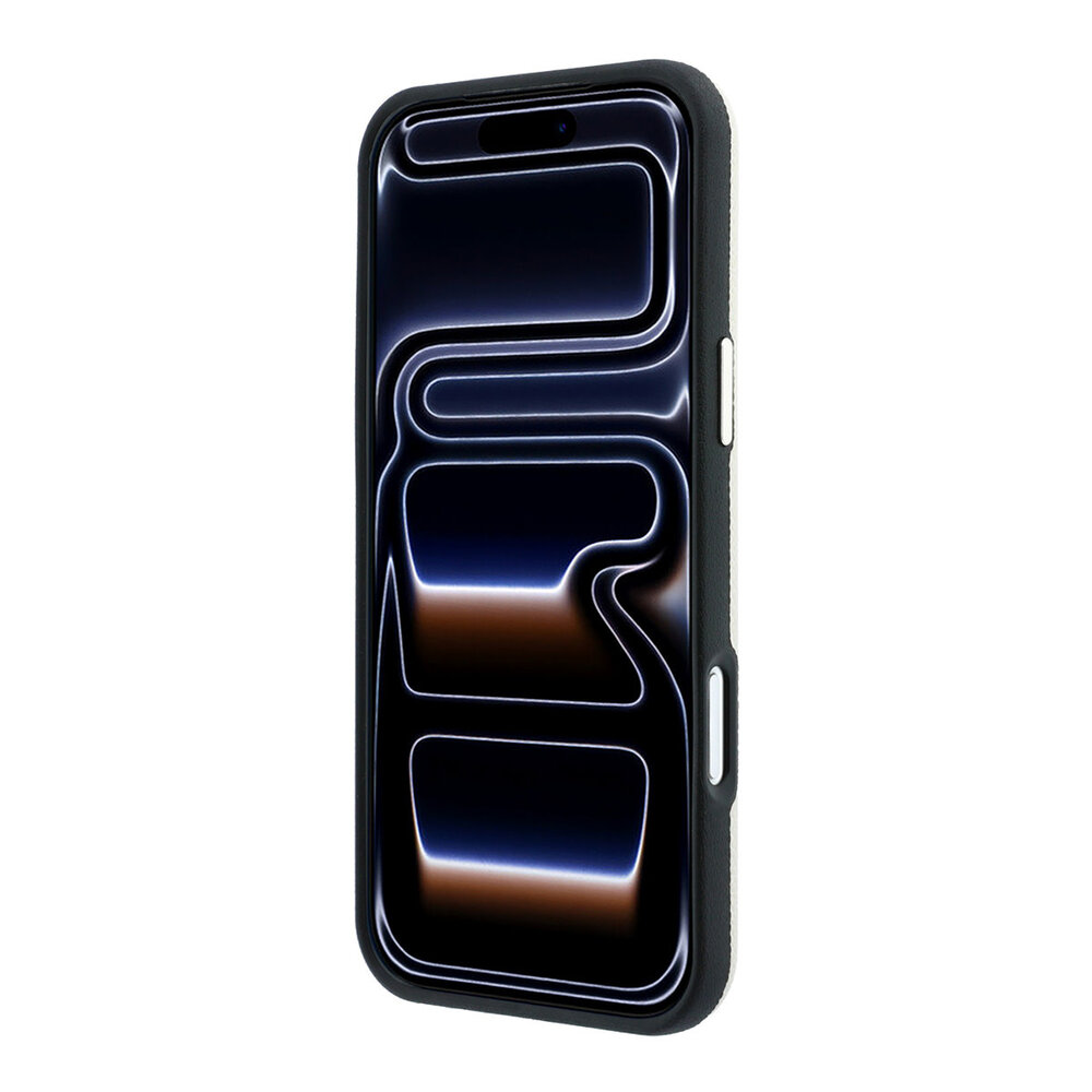 Guess Guess iPhone 18 Pro Case hard shell - MagSafe - SW - grained PU - round rhinestone logo Beige