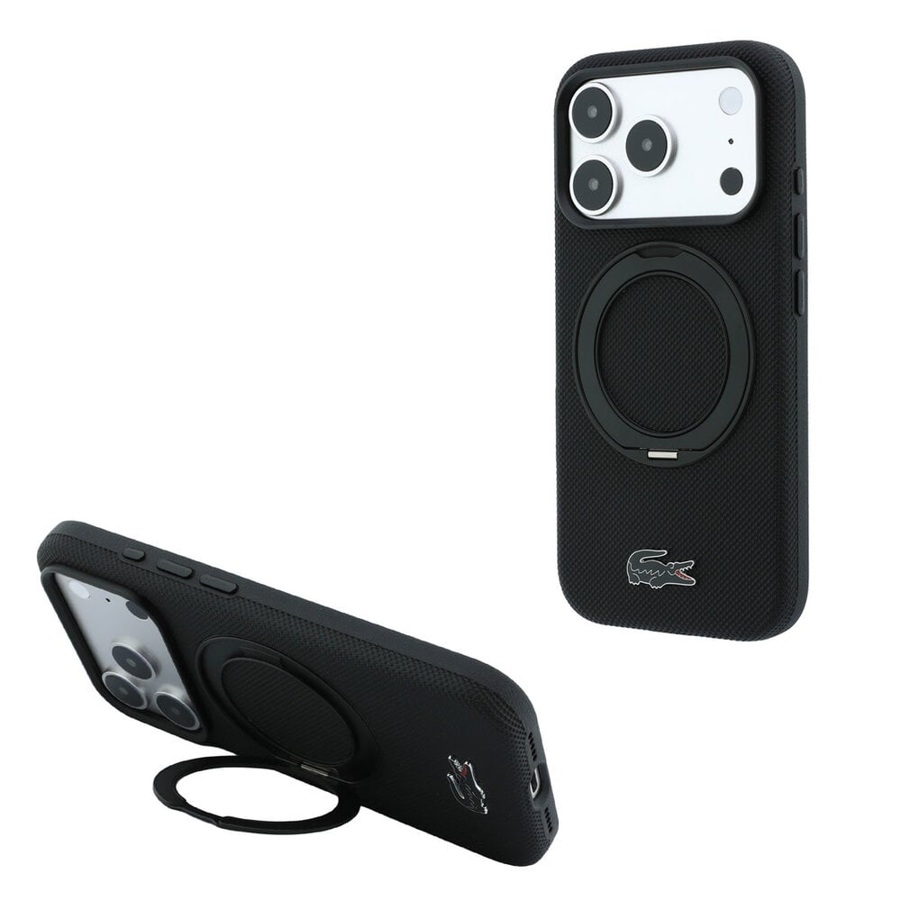 Lacoste Lacoste iPhone 18 Pro Max Hoesje harde behuizing - MagSafe - PVC - Petit Pique - ringstandaard Zwart