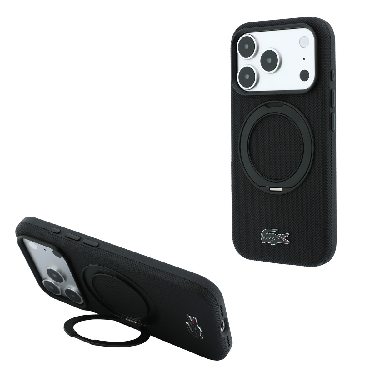 Lacoste Lacoste iPhone 18 Pro Max Hoesje harde behuizing - MagSafe - PVC - Petit Pique - ringstandaard Zwart