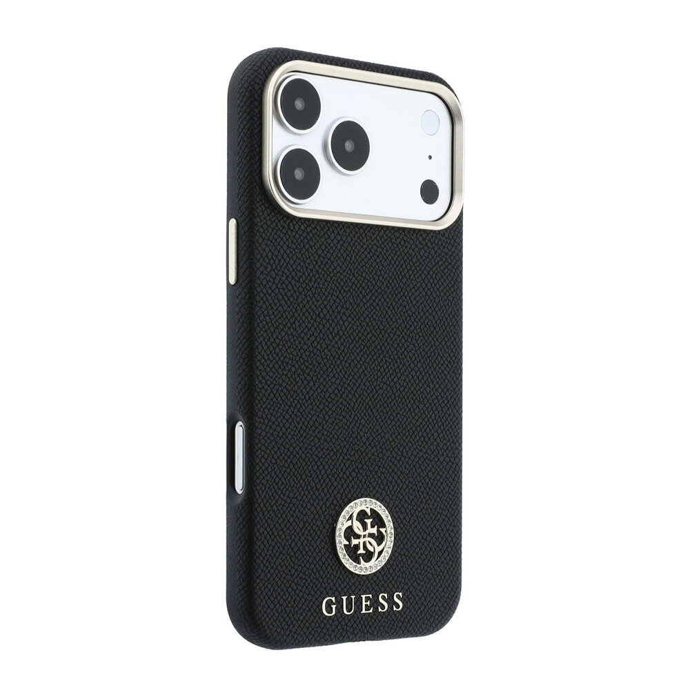Guess Guess iPhone 18 Pro Max Case hard shell - MagSafe - SW - grained PU - round rhinestone logo Black Guess Guess iPhone 18 Pro Max Case hard shell - MagSafe - SW - grained PU - round rhinestone logo Black