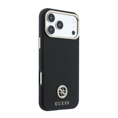 Guess Guess iPhone 18 Pro Max/iPhone 17 Pro Max Hartschalenhülle MagSafe SW Genarbtes PU Rundes Strasslogo - Schwarz