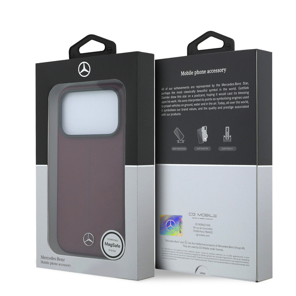 Mercedes-Benz Mercedes-Benz iPhone 18 Pro Coque structure rigide - MagSafe - cuir PU - Semi Wrap - Iconic Line Bordeaux Mercedes-Benz Mercedes-Benz iPhone 18 Pro Coque structure rigide - MagSafe - cuir PU - Semi Wrap - Iconic Line Bordeaux