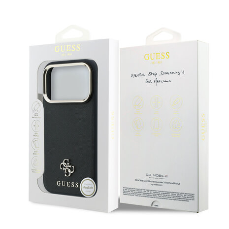 Guess Guess iPhone 18 Pro Max Hoesje harde behuizing - MagSafe - Saffiano - klein 4G - Classic Zwart
