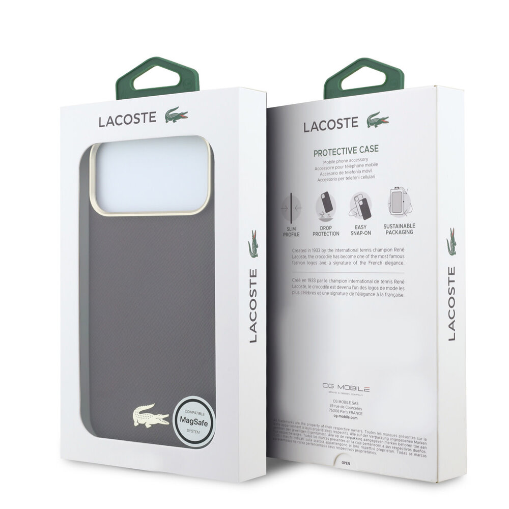 Lacoste Lacoste iPhone 18 Pro Max Hoesje harde behuizing - MagSafe - PVC - Champs Elysees - reliëf Bordeauxrood
