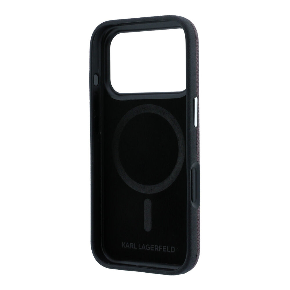 Karl Lagerfeld Karl iPhone 18 Pro Max Hoesje harde behuizing - MagSafe - SW - generfd PU - ring in reliëf - Kameo-logo Bordeauxrood Karl Lagerfeld Karl iPhone 18 Pro Max Hoesje harde behuizing - MagSafe - SW - generfd PU - ring in reliëf - Kameo-logo Bordeauxrood