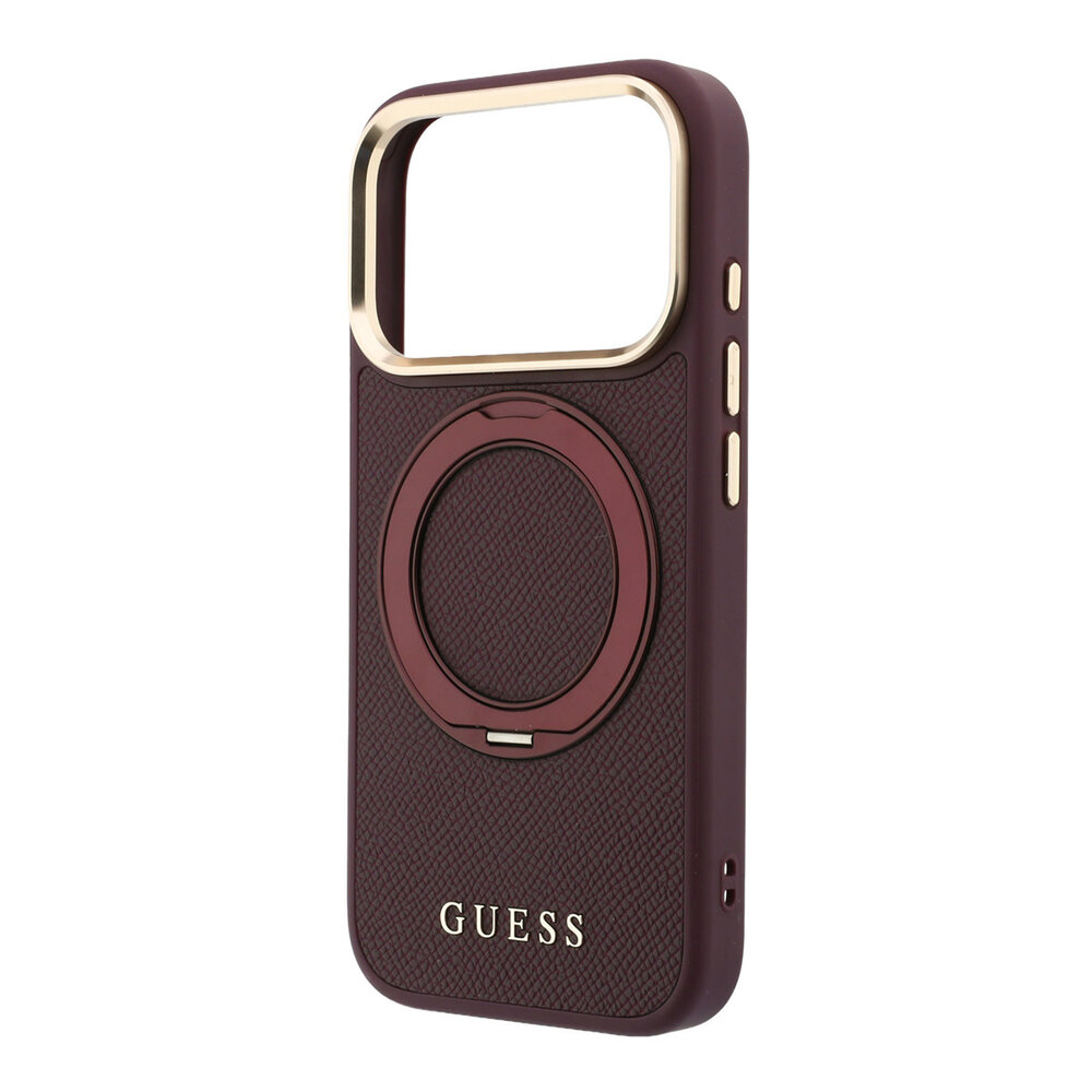 Guess Guess iPhone 18 Pro Max Coque structure rigide - MagSafe - anneau support à 360 degrés - PU grainé - logo classique Bordeaux Guess Guess iPhone 18 Pro Max Coque structure rigide - MagSafe - anneau support à 360 degrés - PU grainé - logo classique Bordeaux